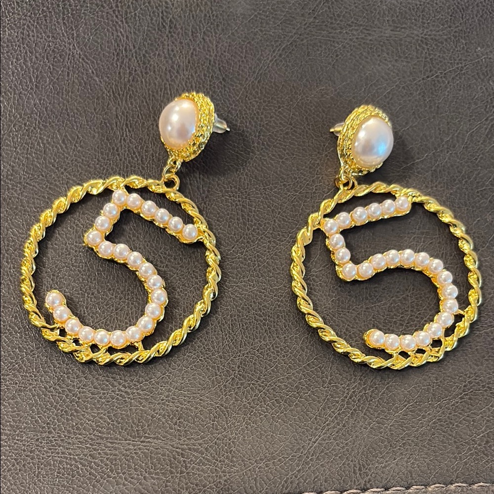 Brand New Gold and Pearl Earrings #5